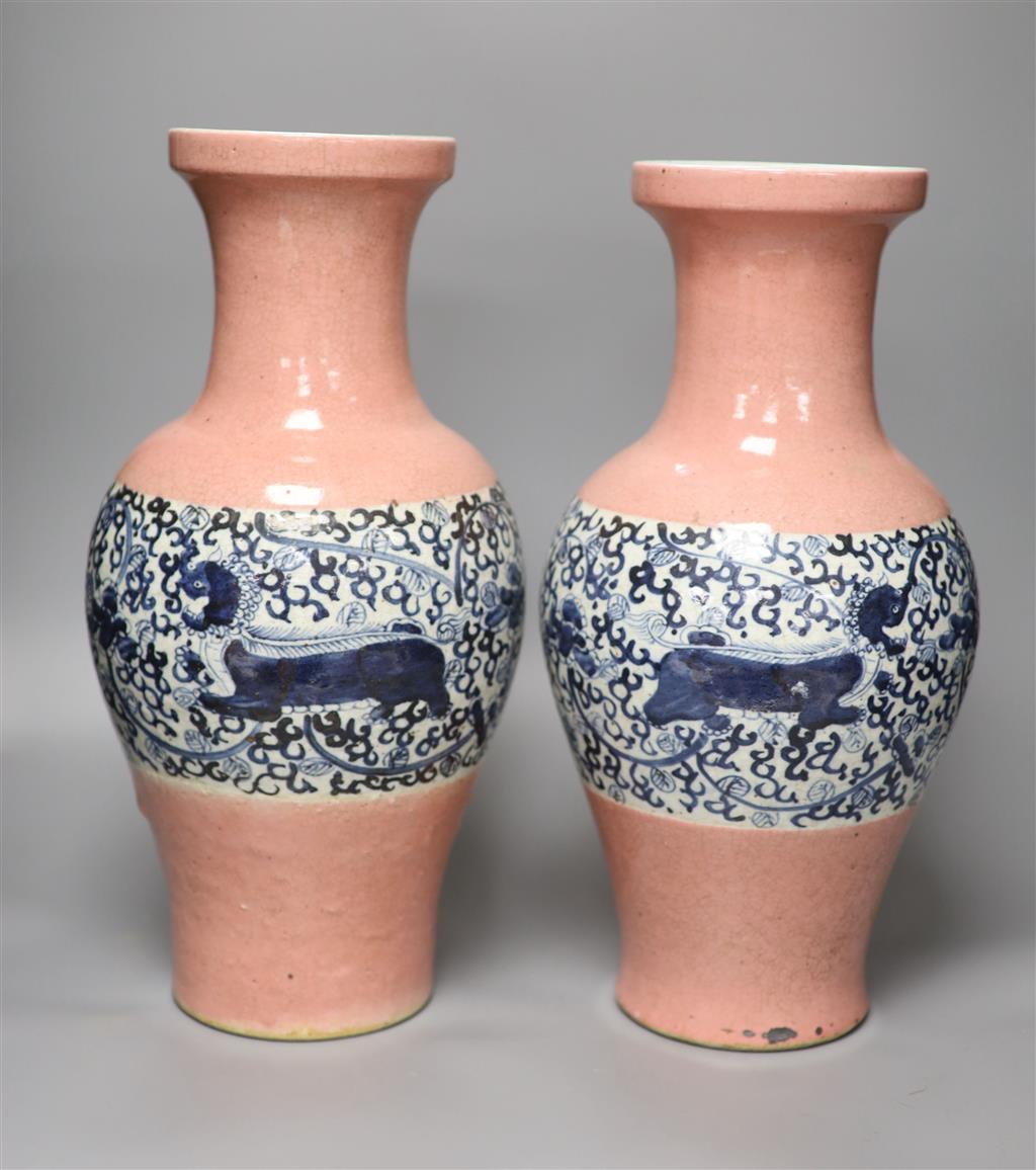 A large pair of 20th century Chinese crackle glaze vases, of tapering baluster form,